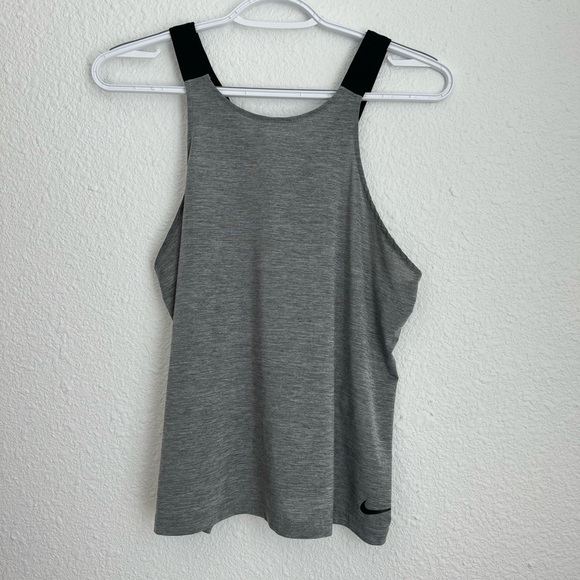 Nike Dri Fit Logo Shred Tank Top Women's Gray Black Swing Fit Size M - Picture 1 of 8